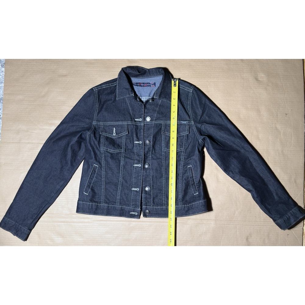 Point Zero Jacket Womens Black Double Pocket Denim Shape Illusion Stretch Size M